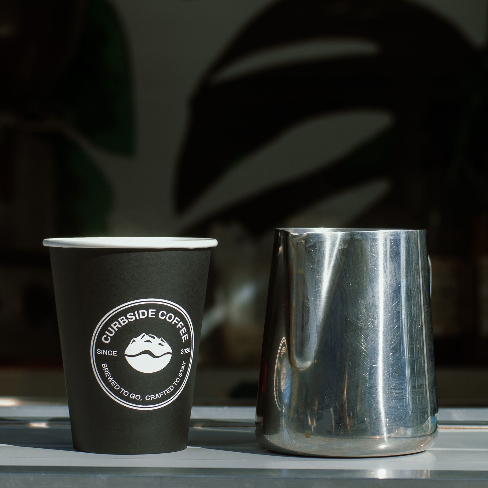Branded Curbside Coffee cup with milk jug